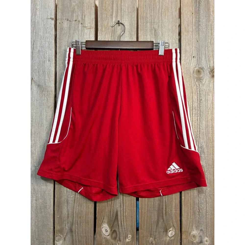 Adidas Mens Climalite Soccer Shorts Red White Stripe Athletic Large Z21562